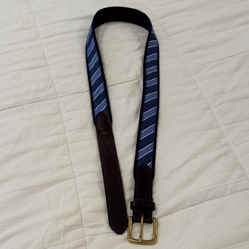 Men's Vinyard Vines Blue and Brown Leather Belt